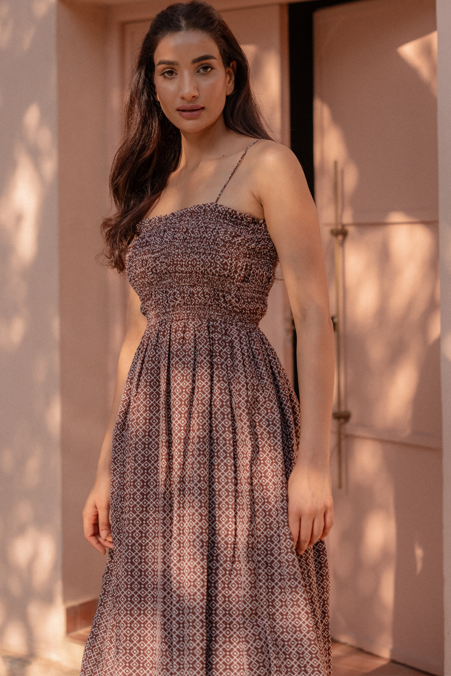 Kassia Shirred Midi Dress